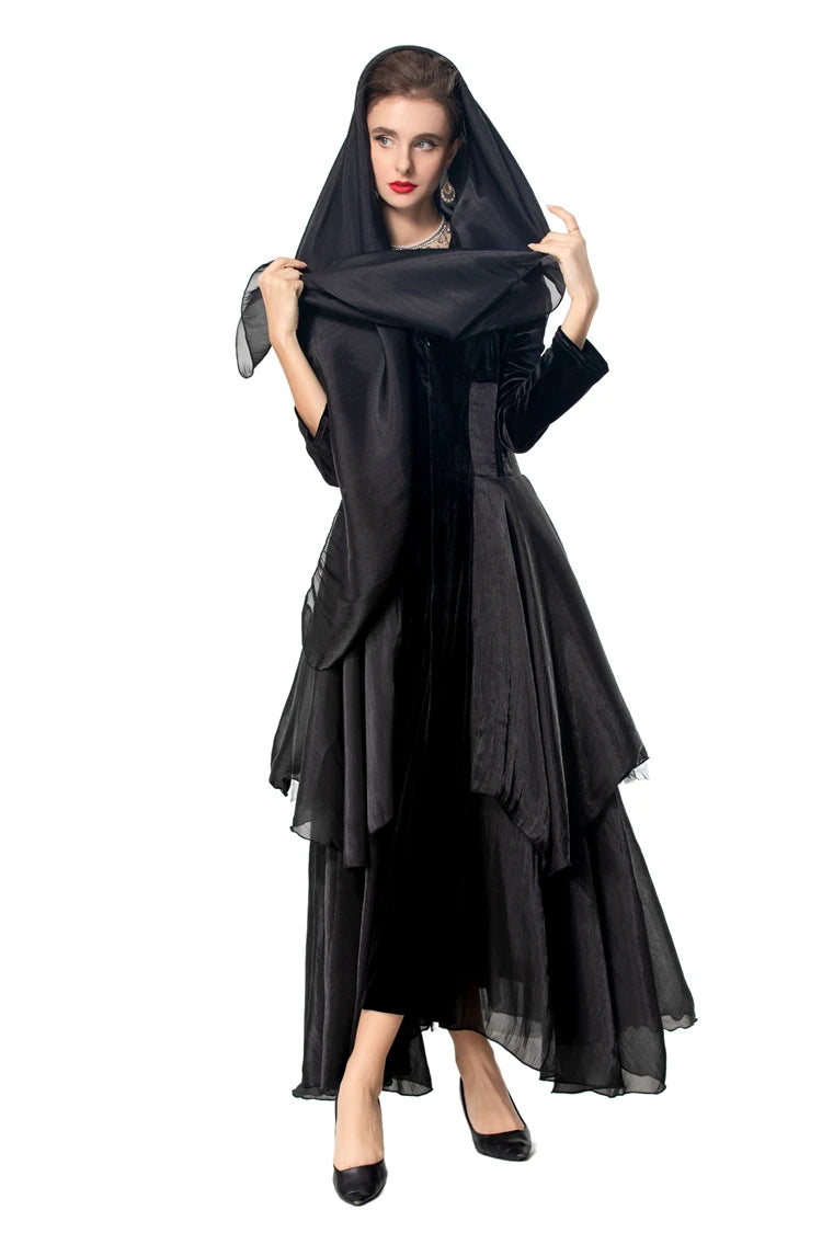Velvet Ruffle V-Neck Evening Dress