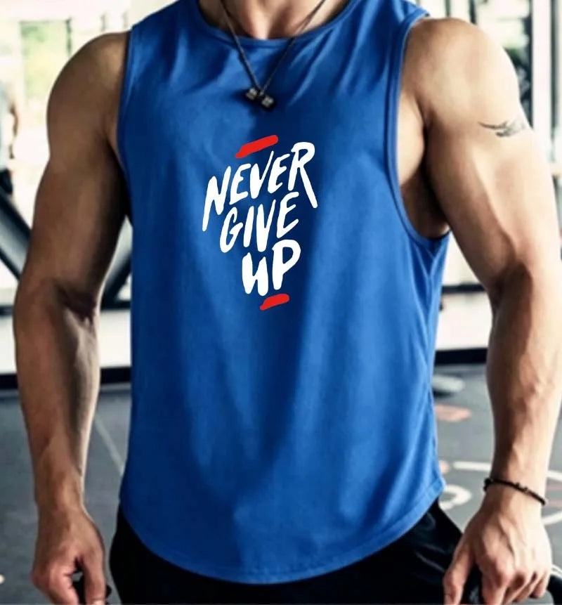 Men's Summer Fitness Muscle Sports Tank Top Breathable Moisture Wicking Loose Sleeveless Quick Dry Training T-Shirt Letter Print