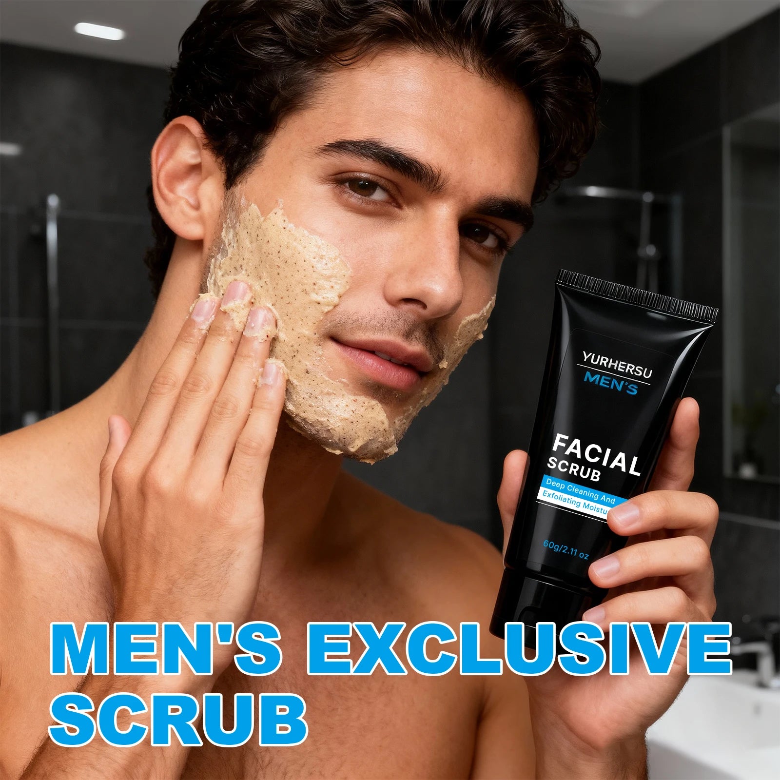 Oil Control Exfoliating Face Scrub for Men - Deep Pore Cleansing, Acne, Blackhead Removal, Oily Skin, Post-Shave, 60g