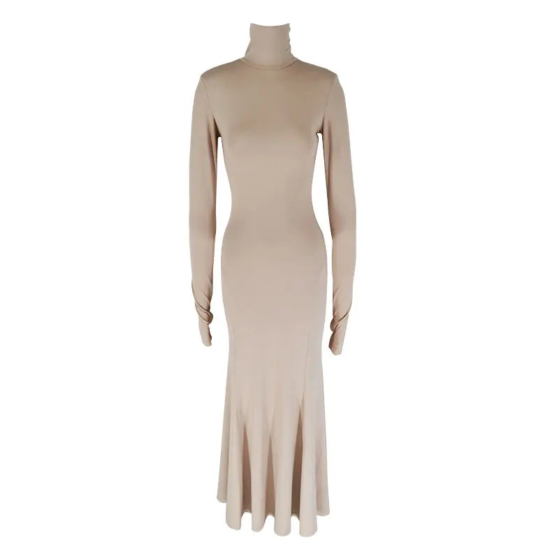 Backless Turtleneck Slim Maxi Dress