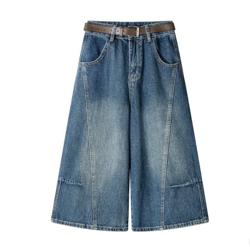 Summer 2026 Wide Leg Denim Pants For Women Ripped Three-quarter Length Jeans Woman High Quality Women's Jeans Women