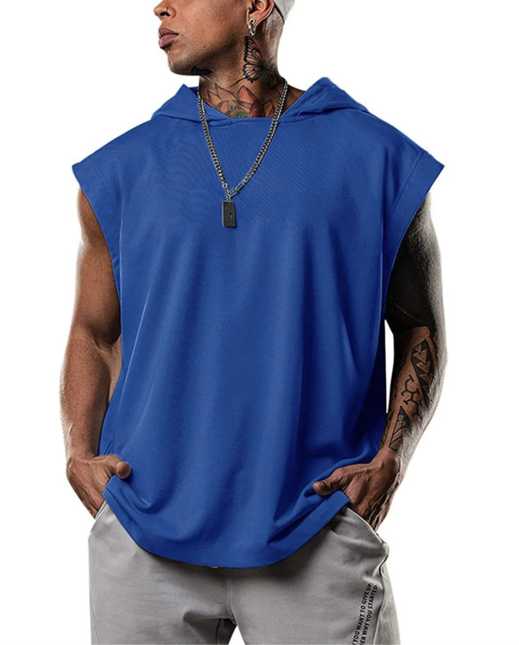 2026 Men Tank Top  Fitness Training Pullover Leisure Fashion Sleeve Men's Hooded Vest Solid Color Tank Tops For Male