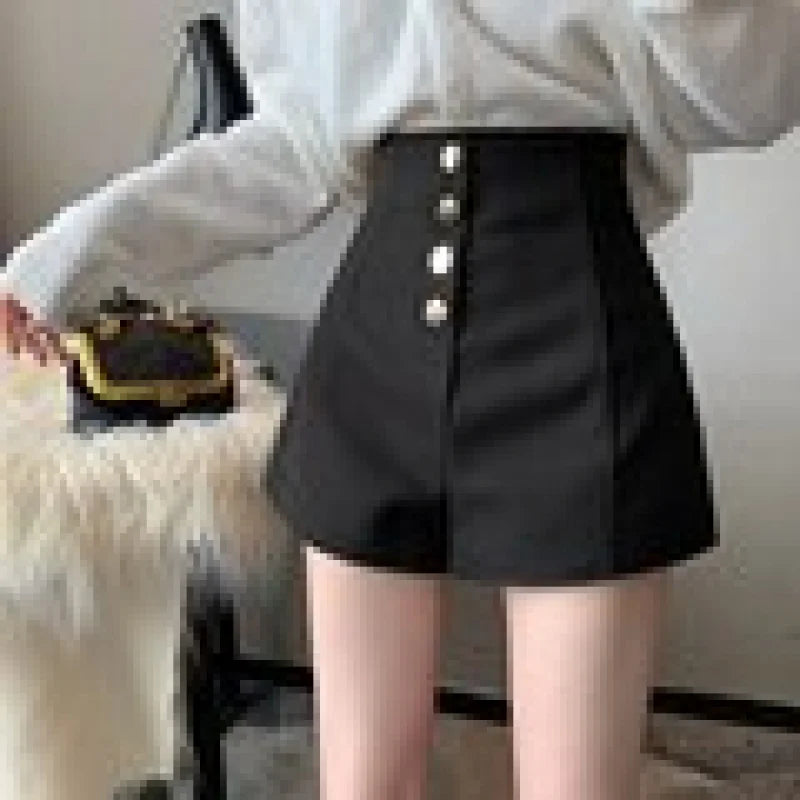Black Shorts Women Spring Summer New Wide Leg Pants High Waist Single BreastedAApricot casual hot pants