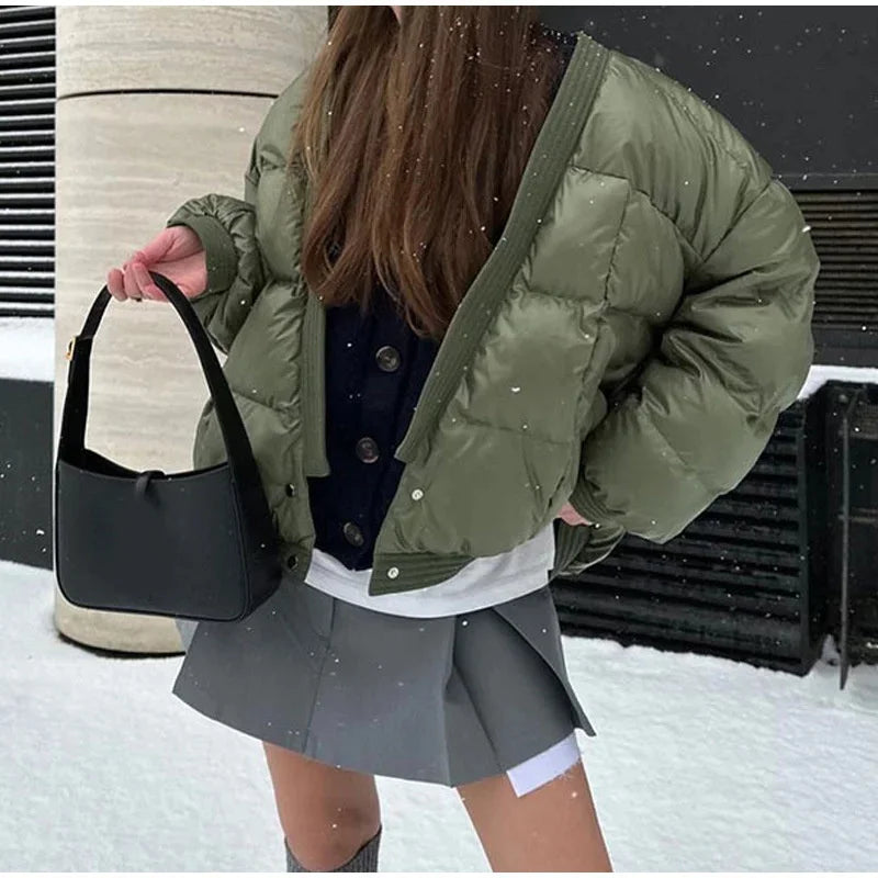 Women winter coats 2024 New in coats Couple style loose V-neck long sleeved top Thick and warm women's coat cotton-padded jacket