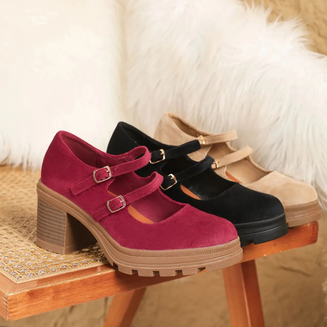 Women Square Heel Mary Jane Pumps