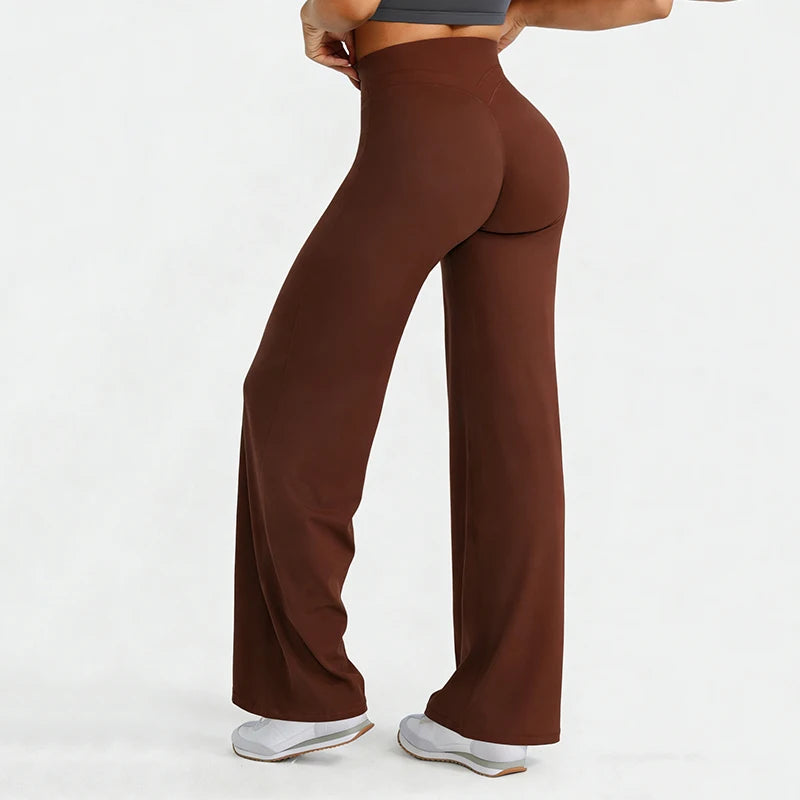 Sports Yoga High Waist Flared Leggings Women Gym Naked Feel Lift The Hips Wide Leg Pants Woman Pilates Running Sport Trousers