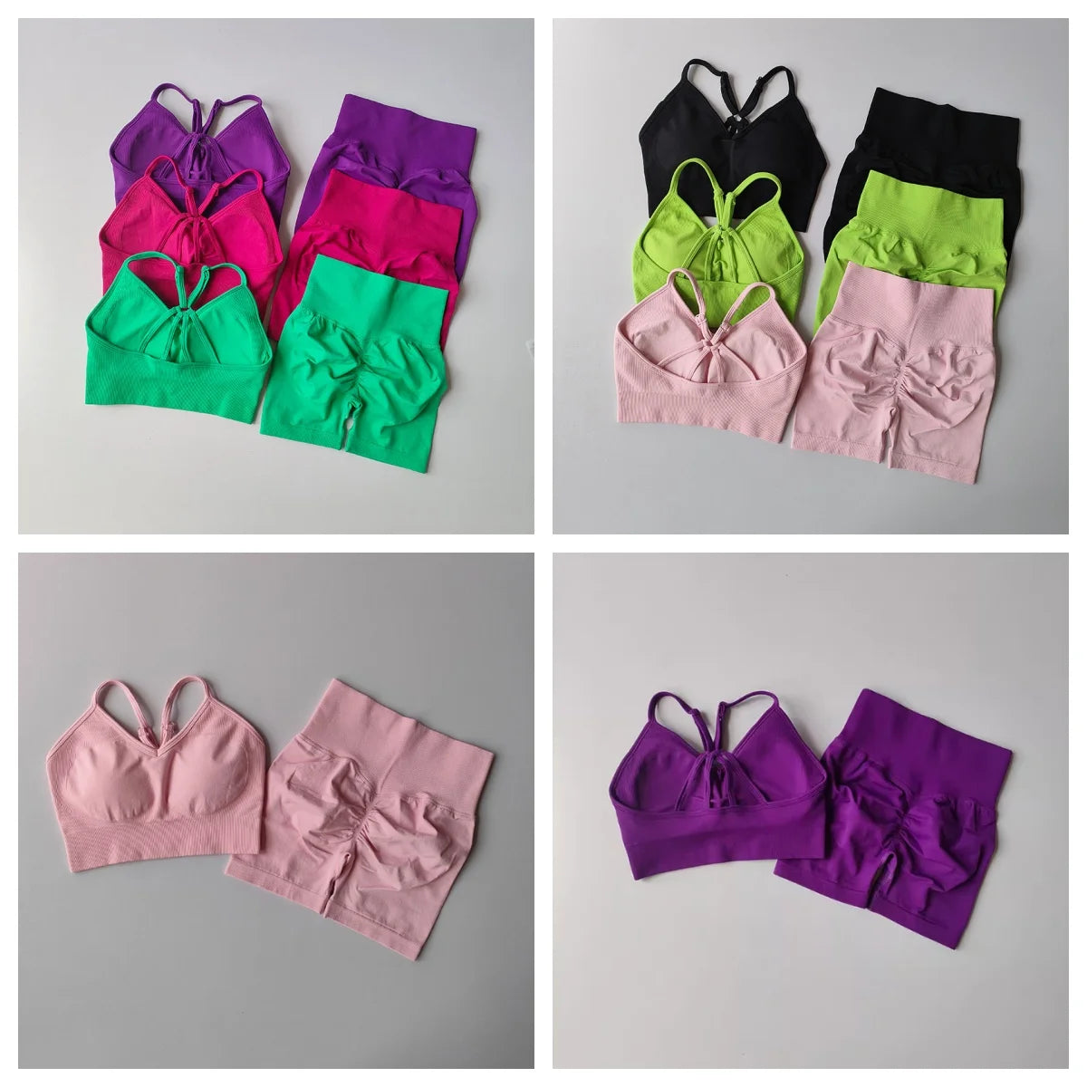 Women's Yoga Set Strappy Sports Bra & High Waisted Shorts | Quick Dry Padded Butt Lifting Workout Outfit for Running Traini