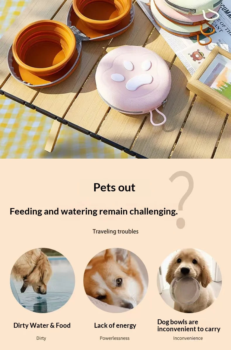 Pet silicone folding bowl dual-purpose water and food feeding bowl outdoor portable folding storage cat pet bowl  Pet supplies