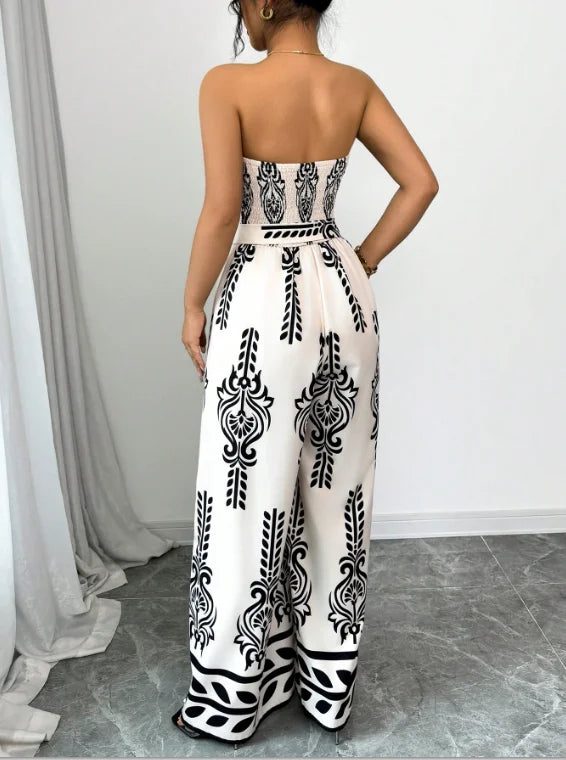 Printed Wide Leg Lace-Up Jumpsuit