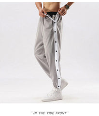 Men Jogger Pants Contrast Color Sides Buttons Stretch Workout Long Trousers Casual Sports Sweatpants Streetwear
