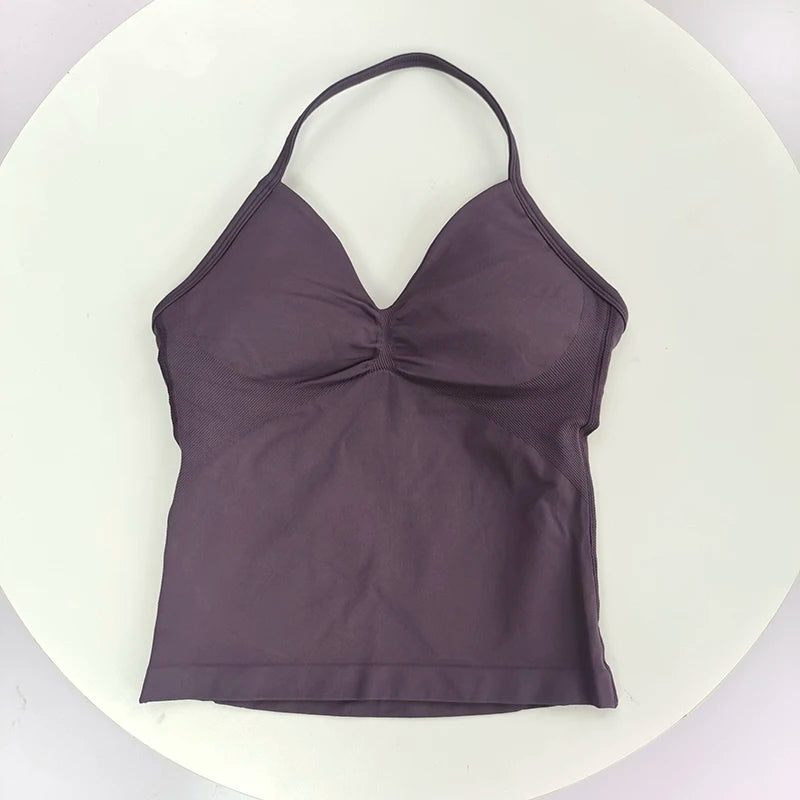 Women's Sexy Sports Bra - Open Back Design, Breathable Stretchy Fabric for Yoga - Elegant Solid Color All-Season Activewear