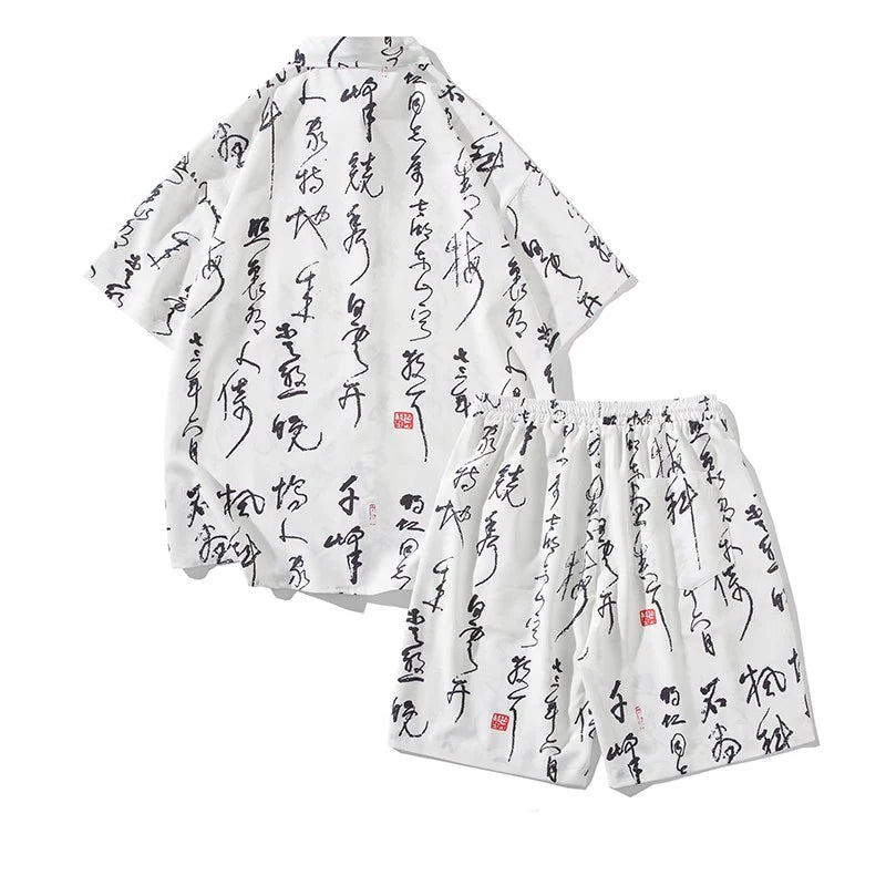Summer Men's Tracksuit Sets Fashion Print Chinese Style Short Sleeeve Sports Casual Set Men Beach Suits Streetwear Shirts+Shorts