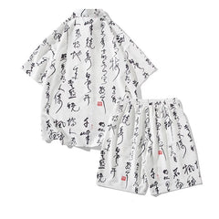 Summer Men's Tracksuit Sets Fashion Print Chinese Style Short Sleeeve Sports Casual Set Men Beach Suits Streetwear Shirts+Shorts