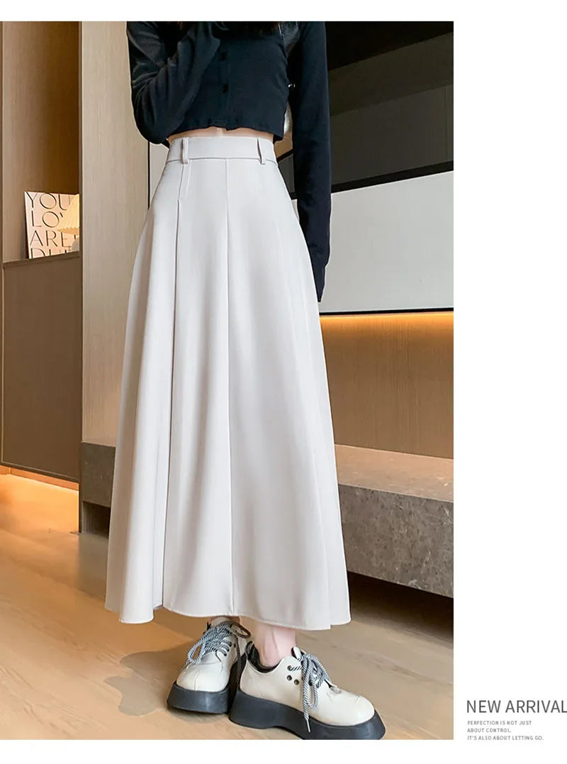 Elegant Skirts for Women Korean Style Long Skirt Female Black Pleated Midi Skirt Women's Clothing Office Lady Skirts Outfits New