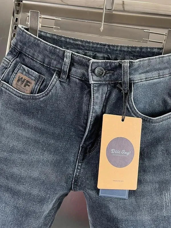 Thick Jeans Men's Slim Fit Spring Autumn Winter Casual Long Pants Cotton Stretch Denim mid Waist Zipper Closure Wear Resistant
