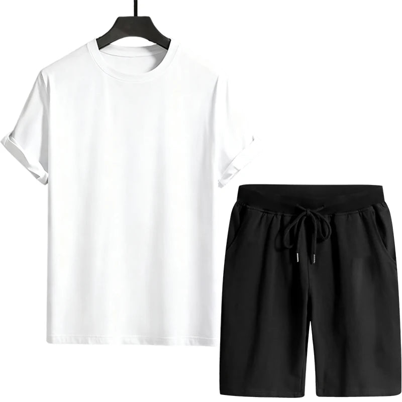 Men's Tracksuit T-shirts and Sports Shorts Urban Casual Fashion Short Sleeve Outfits Male Summer Home Outdoor Comfort Tees Set