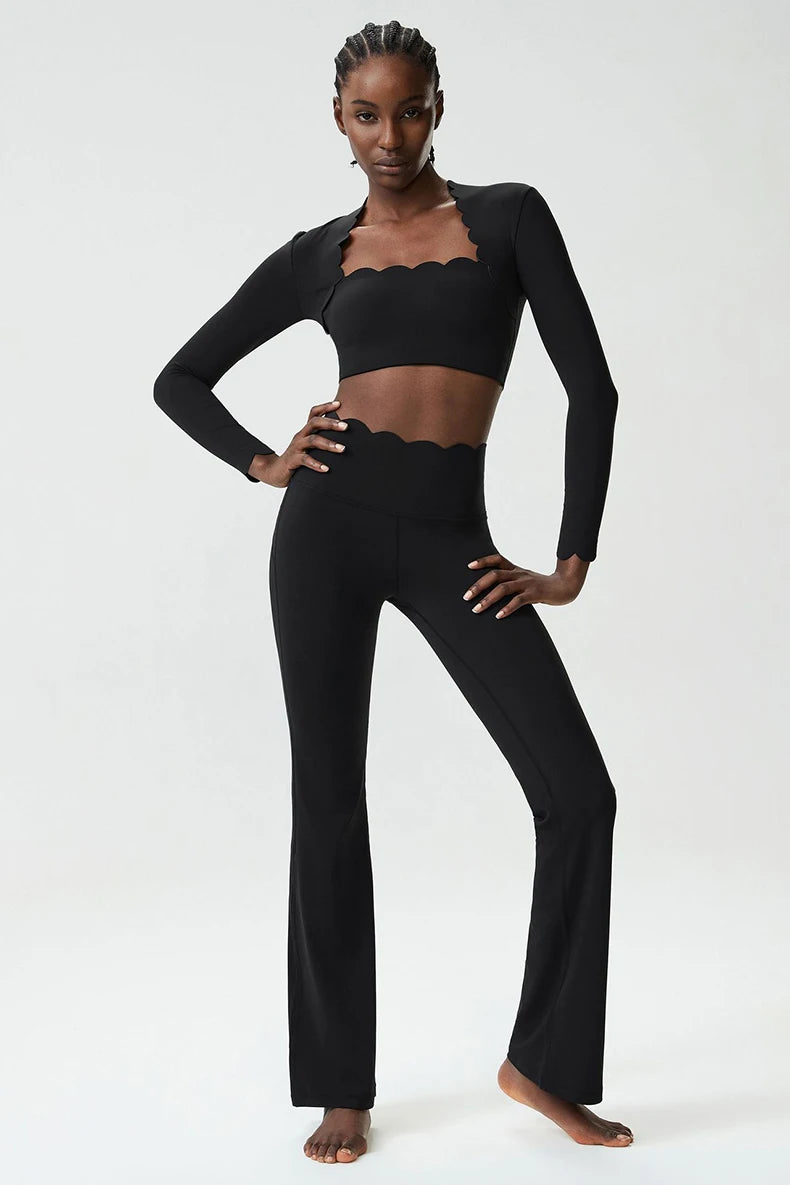 Women Two Pieces Fitness Yoga Set Solid Color Long Sleeve Gym Sportswear Breathable Quick Dry Workout Clothes Female Suit