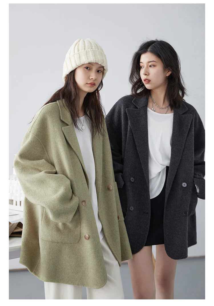 CHIC VEN Women's Woolen Coats Loose Casual Double Breasted Retro Double-sided Jacket Office Lady Outerwear Autumn Winter 2026