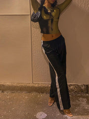 Striped Drawstring Casual Cargo Pants