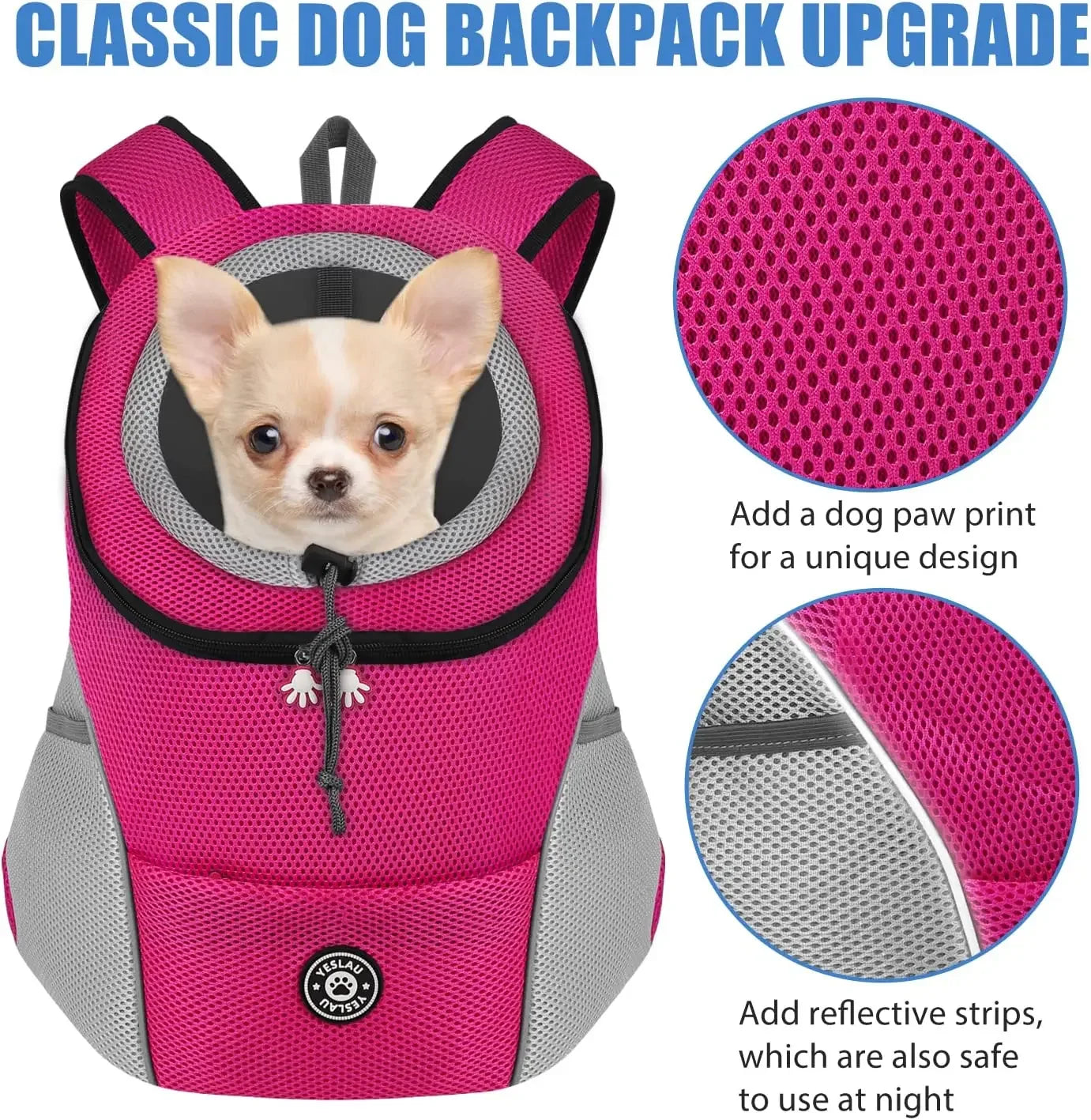 New Dog Pet Backpack Carrier Travel Bag Front Pack Breathable Adjustable with Safety Reflective Strips for Hiking Outdoor Cats