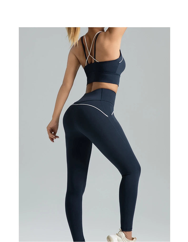 Women's set, slim fit yoga set, high-intensity exercise set, high elasticity, breathable fitness yoga suit