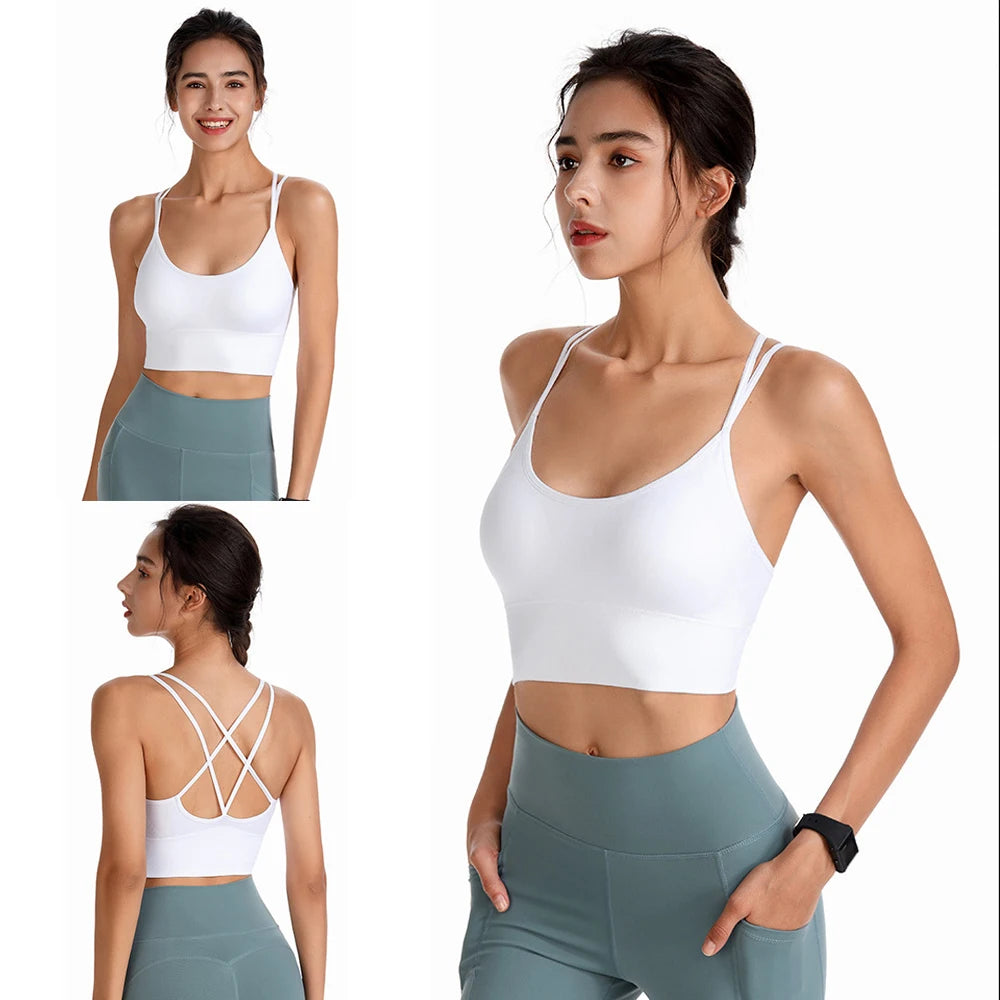 1Pcs Women Sports Bras Seamless Criss Cross Back Sexy Padded Fitness Yoga Vest Gym Running Crop Top Breathable Beauty Bras