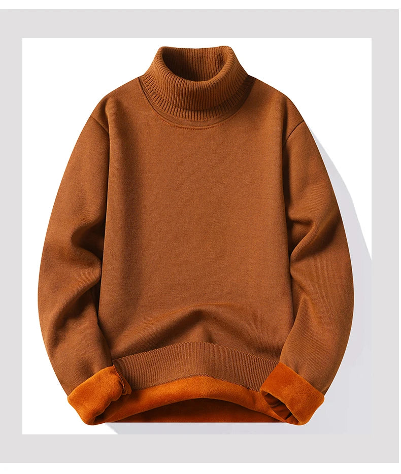 Men's Fleece Thicker Sweater Turtleneck Warm Pullover High Quality Male Slim Knitted Wool Sweaters For Winter Plus Size 4XL