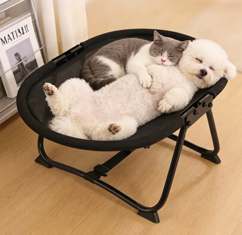Foldable Elevated Pet Bed Breathable Linen Mesh Raised Cat Dog Sleeping Indoor Small Puppy Kitten Rest Sofa with Storage Bag