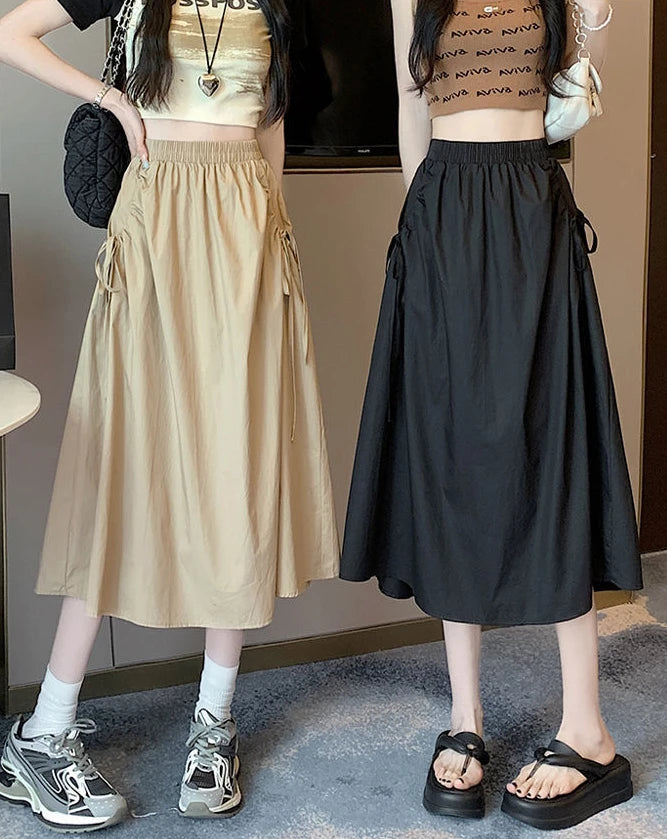 Drawstring Cargo A-Line Midi Skirt