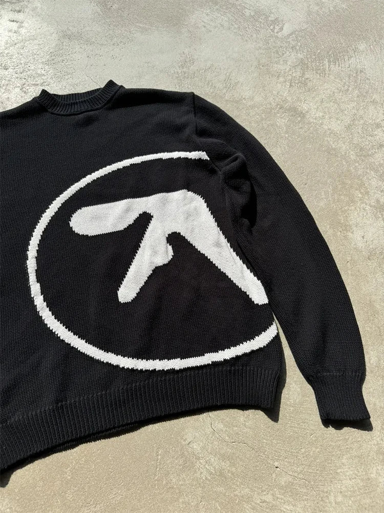 Men's Sweater Aphex Twin Knit Winter Oversized Vintage Long Sleeve Tops Jumper Pullover Y2k Streetwear Graphic Fashion Clothing