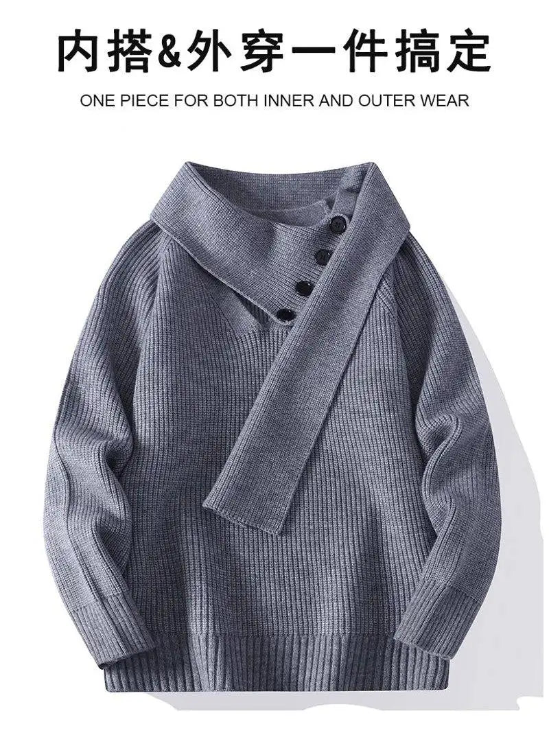 Fashion Men's Solid Color Sweaters Autumn Winter Casual Knitted Pullovers Youth High Streetwear Classic Top Sweatshirts Clothing