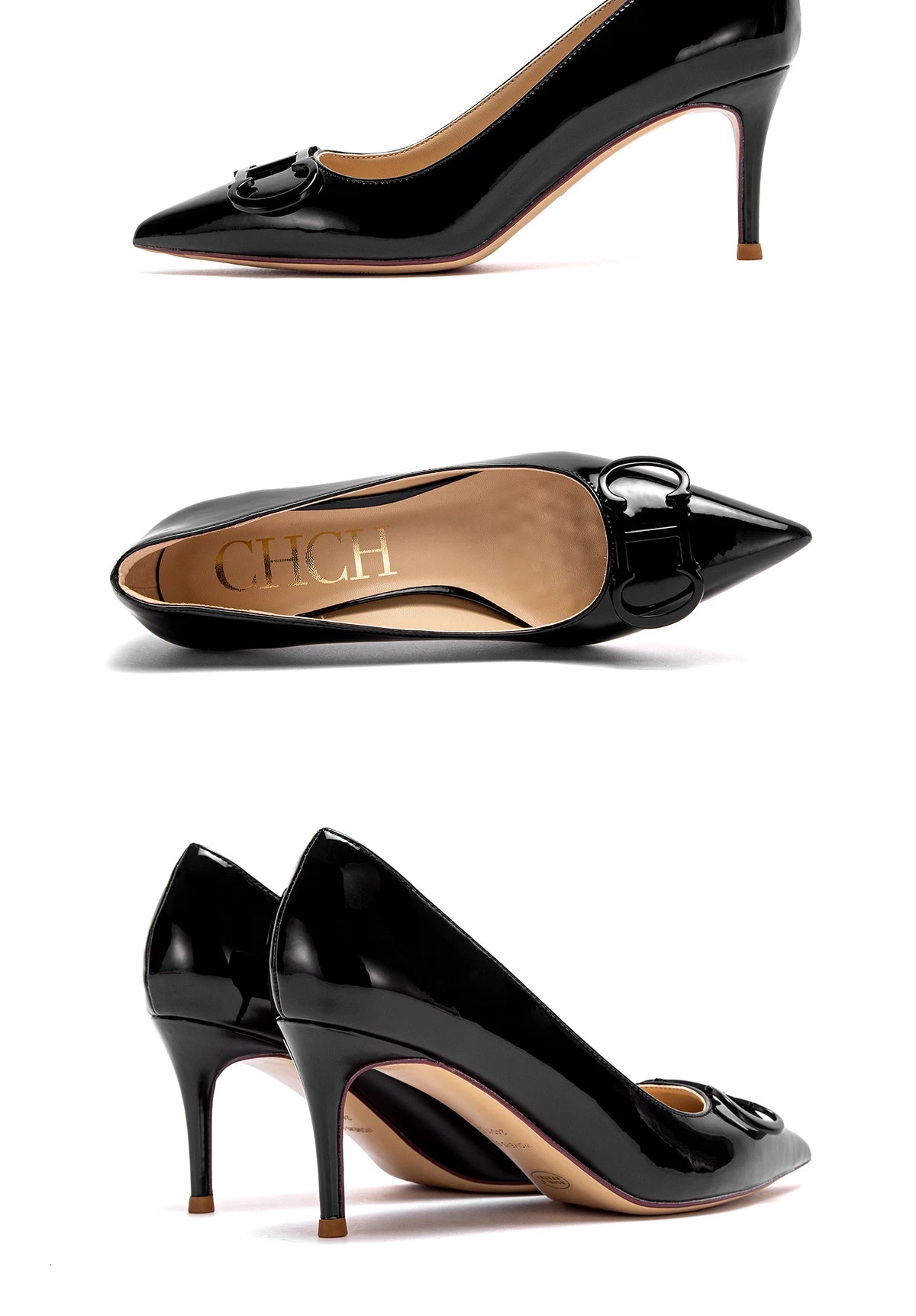 Black Patent T Strap Heels