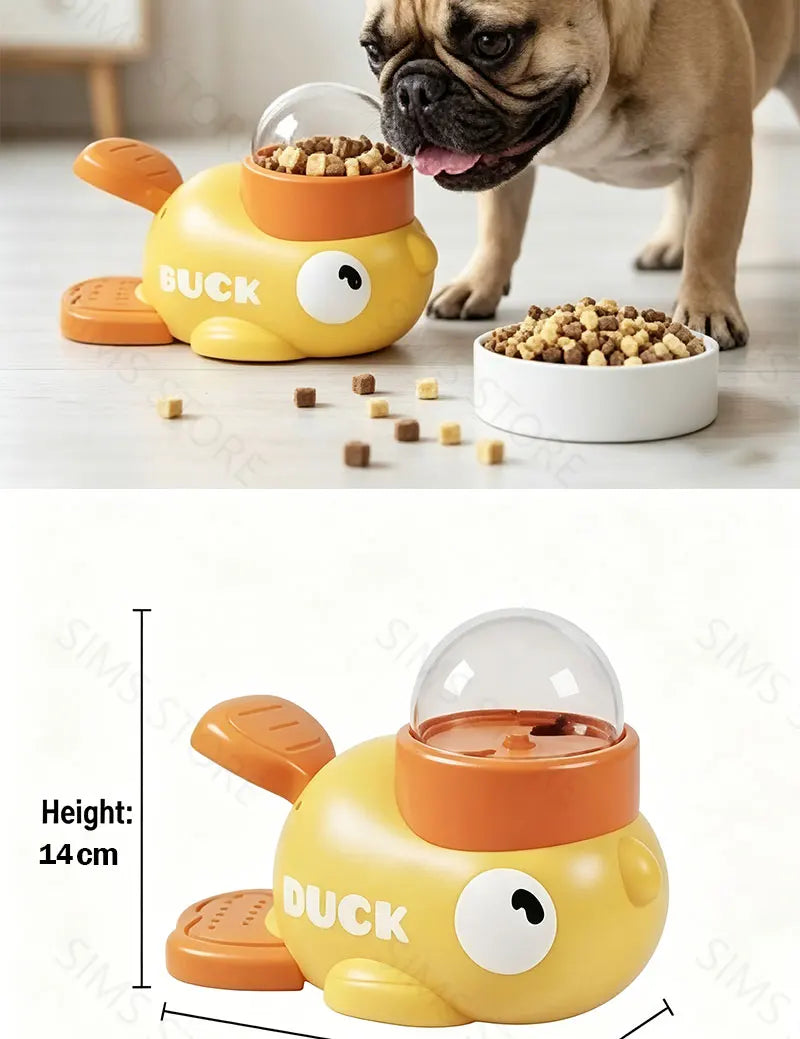 Dog 2-in-1 Interactive Toy Pet Automatic Food Treat Dispenser Cartoon Duck Design Slow Food Pet Snack Feeder for Dog Training
