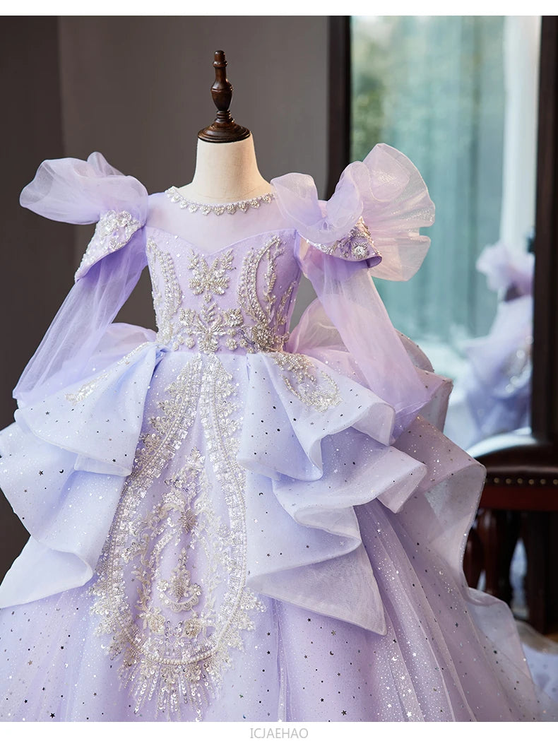 Wed Dress 2024 Flower Girl Wedding Dresses Costume Children Girls Birthday Party Princess Gown Vestido Kids Host Piano Outfit