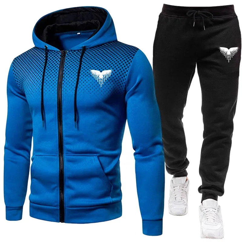 Men's Tracksuit Zipper Coat and Black Sweatpants Outdoor Casual Sporty Hoodie Jogging Suit Male Autumn Training Set Sweatshirts