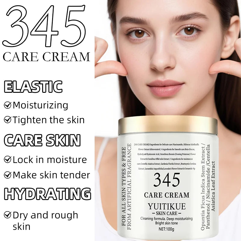 YUITIKUE 345 Care Cream 100g - 3-in-1 Formula: Firms, Deeply Hydrates & Brightens, For All Skin Types, Natural Ingredients