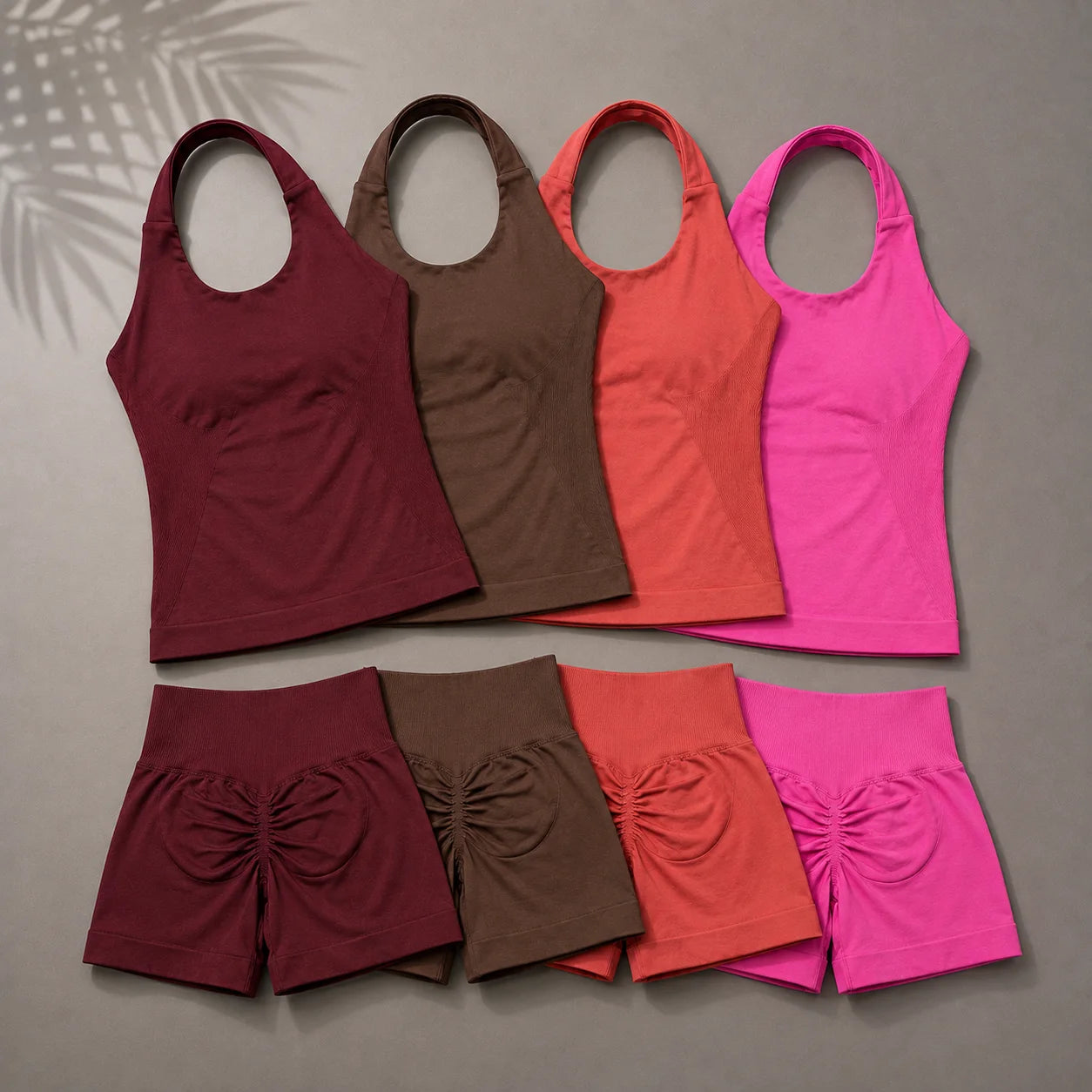 Women Seamless Yoga Set Halter Sports Bra Scrunch Butt Shorts 2 Piece Gym Workout Fitness Activewear High Waist Athletic Outfit