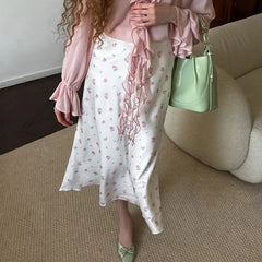 2026 Satin Printed Skirts Women High Waist Long Skirts Summer Midi A-line Skirts Women Office Elegant Women's Loose Skirts