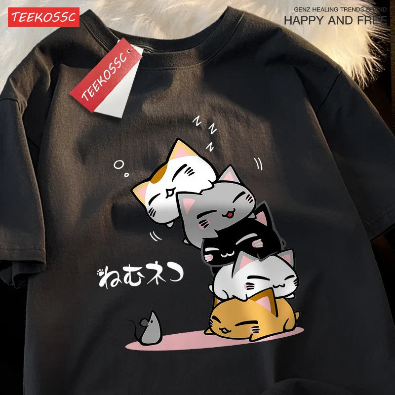 Stacked Cats Oversized Cotton Tee