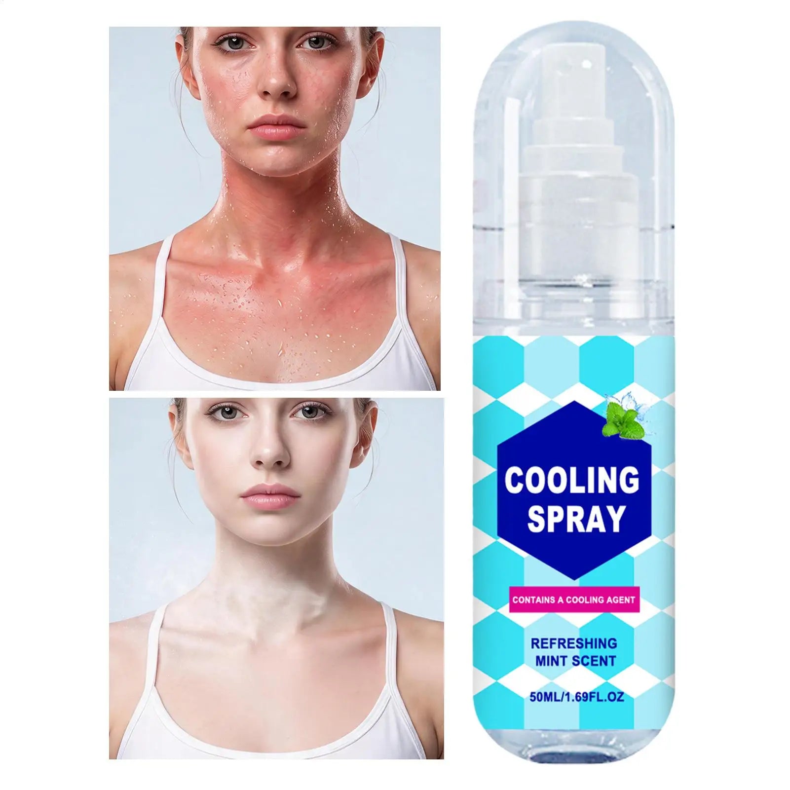 Cooling Spray for Body 50ml Summer Face Refreshing Mist Mint Scent Instant Cooling Spray for Adults Outdoor Activities Workout