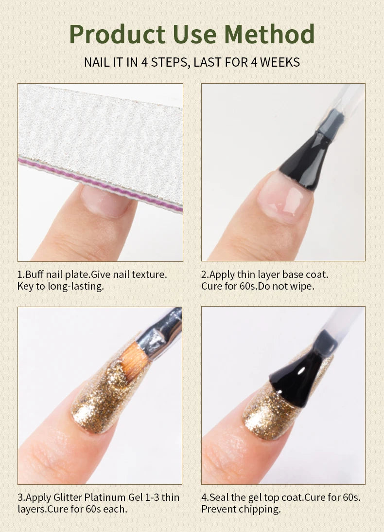RSNAIL 5g No-Wipe Platinum Gel Nail Polish for Summer Reflective Sparkle Metallic Golden Silvery Drawing Liner Manicure Varnish