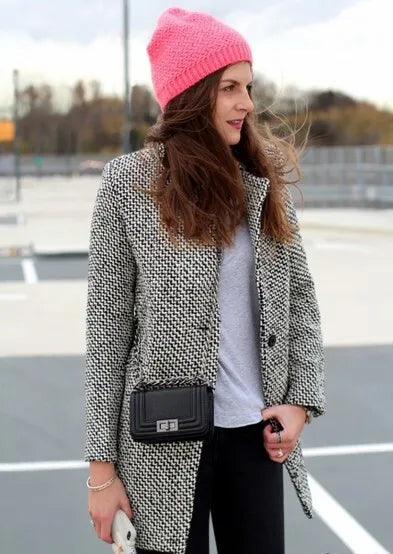 Women's Woolen Coat  Arrive European Female Spring European Leg Houndstooth Windbreaker Jacket Plus Size Long Winter Coat