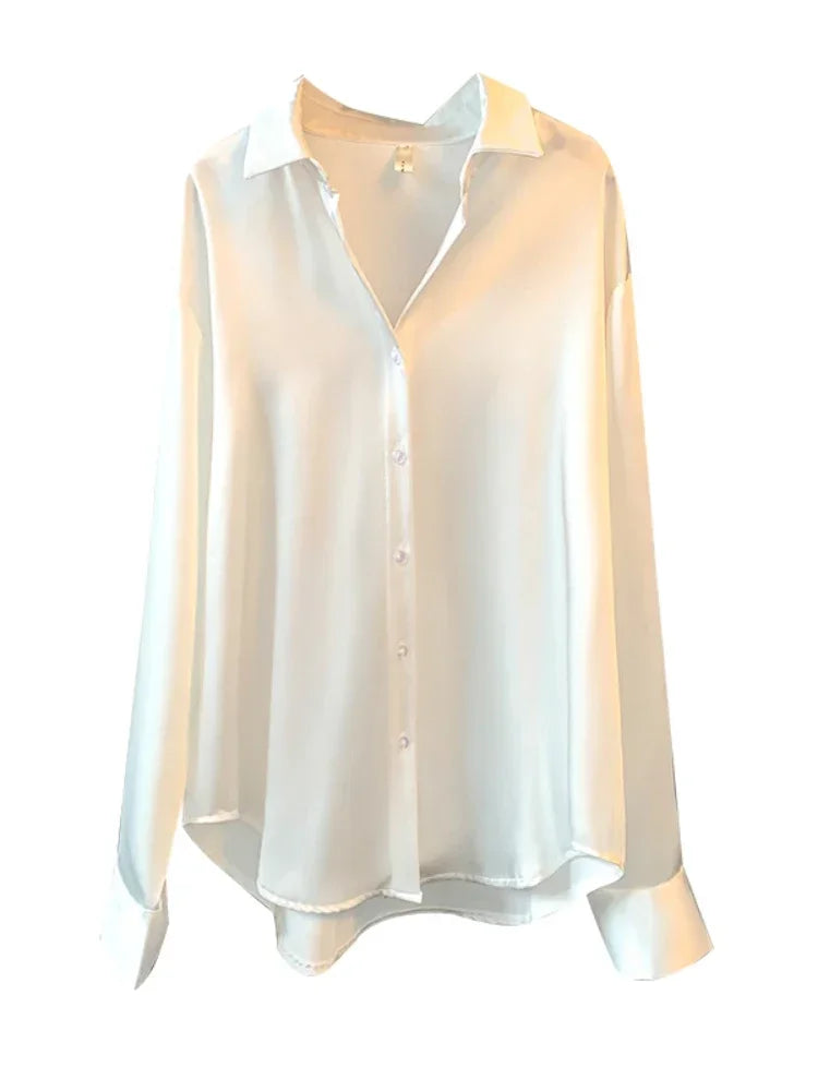 Elegant Satin Polo Office Blouse