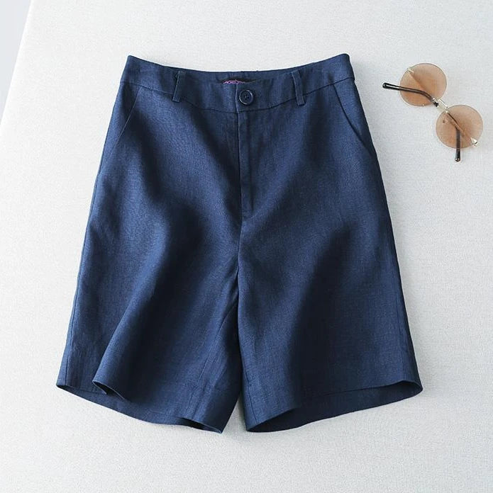 Women's Shorts Linen Half Knee Length Mid Wide Female Short Pants Bermuda Offer Aesthetic Hot Streetwear Korean Style For Summer