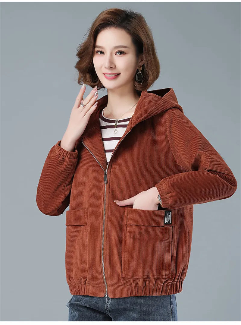 Corduroy Hooded Loose Jacket