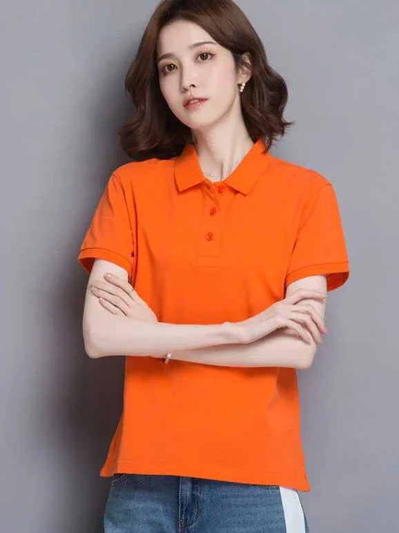 Minimal Button Polo Tee Women