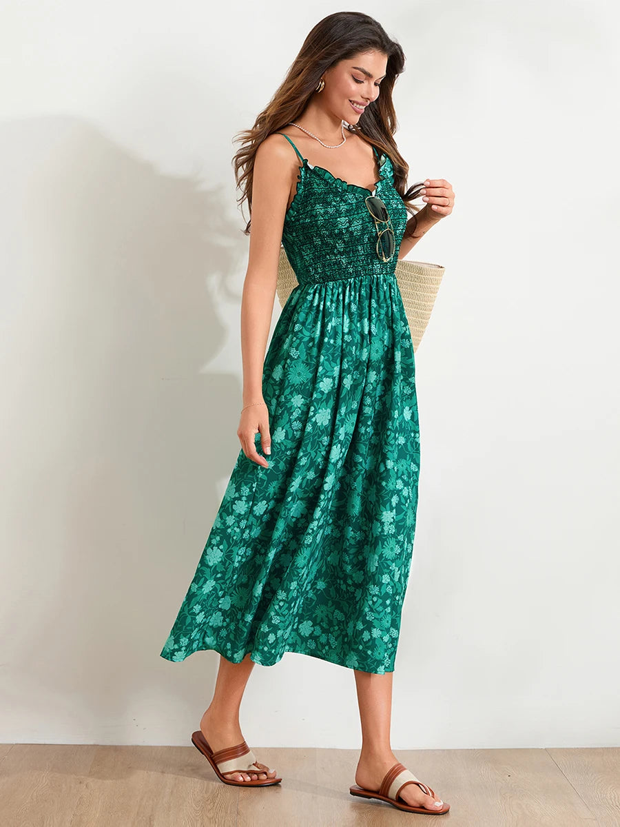 V-Neck Lace Trim Maxi Dress
