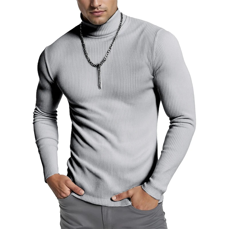 Striped Turtleneck Knit Sweater
