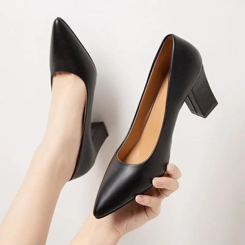 High Heels Women 2025 Summer New Pointed Shallow Mouth Work Shoes Thick Heel Fashion Versatile High Heels