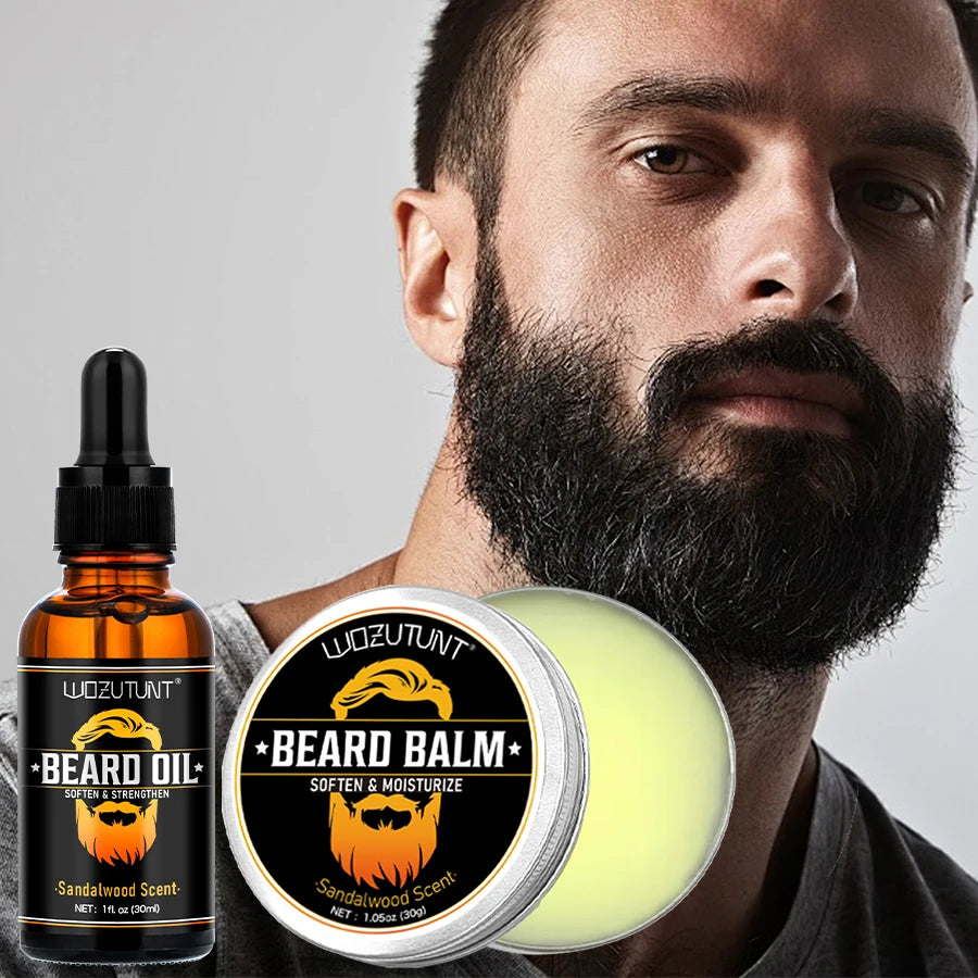 Men Beard Moisturizing & Nourishing Oil & Long-Lasting Smoothing Styling Butter，Facial Hair Conditioning Set for All Beard Types